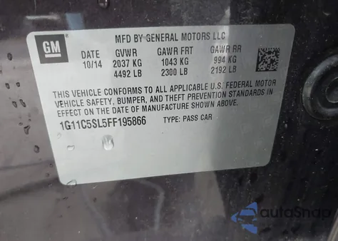 2015 Chevrolet Malibu 1Lt z USA, uszkodzony, nr VIN 1G11C5SL5FF195866